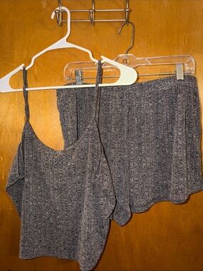 Source Unknown Heathered Charcoal Gray Ribbed Pajama Tank & Shorts Set
